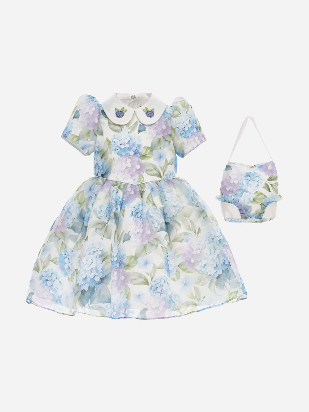 DRESS & Fleur Girls Blue Floral Occasion Dress with Matching Bag