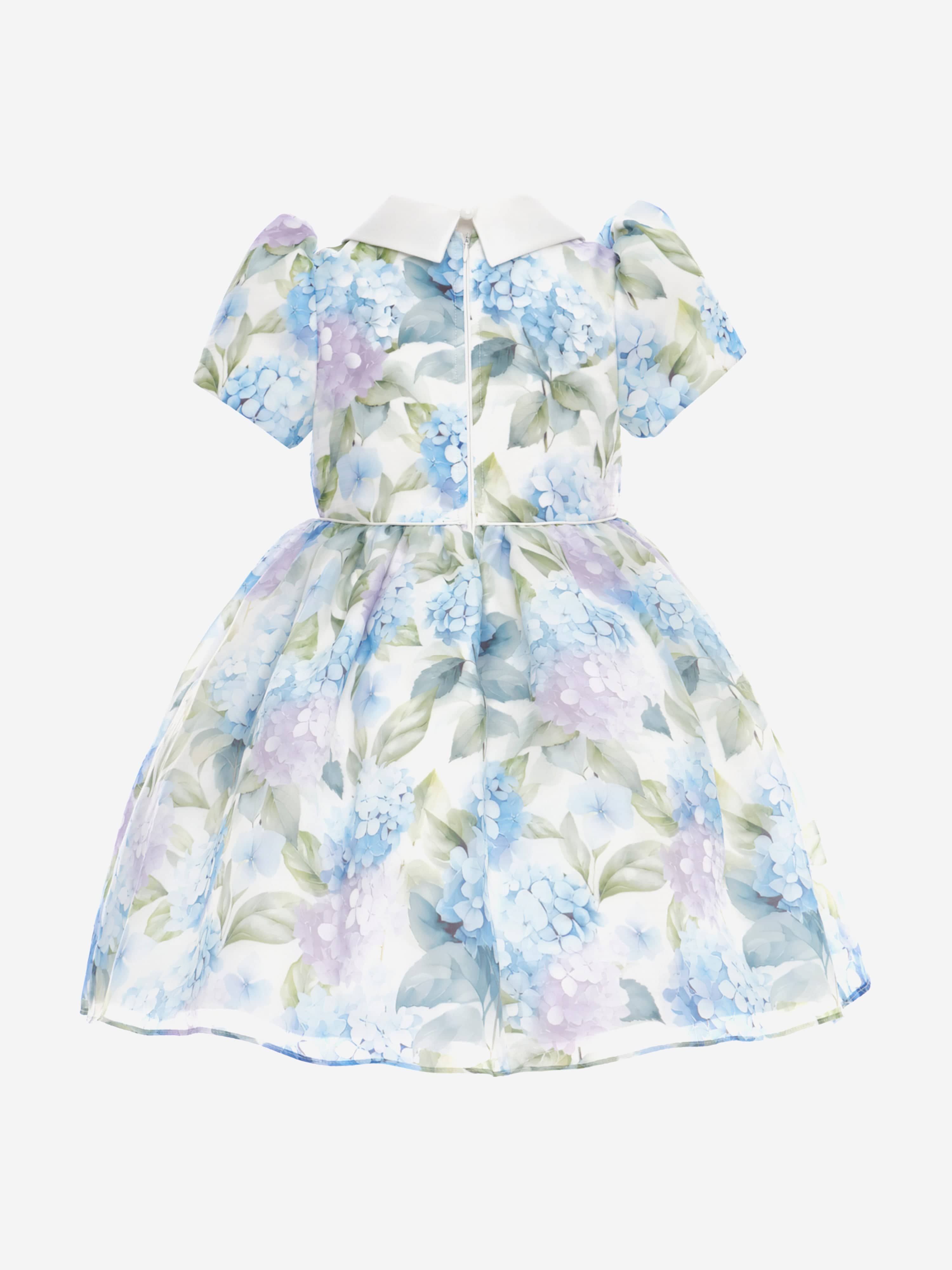 DRESS & Fleur Girls Blue Floral Occasion Dress with Matching Bag