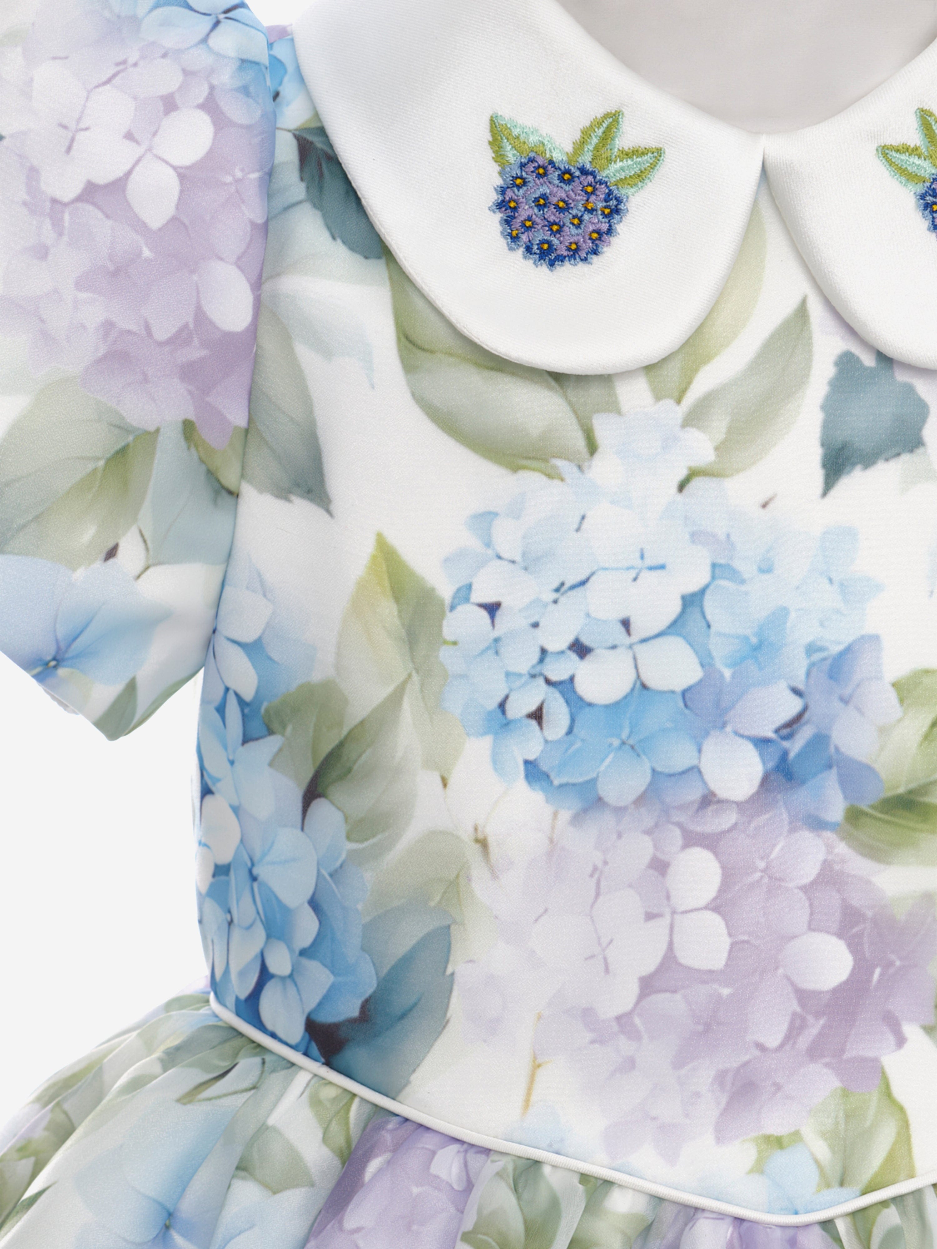 DRESS & Fleur Girls Blue Floral Occasion Dress with Matching Bag
