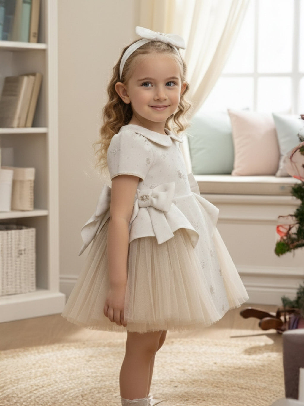 DRESS & Fleur Baby Girls Ivory Floral Occasion Dress with Headband