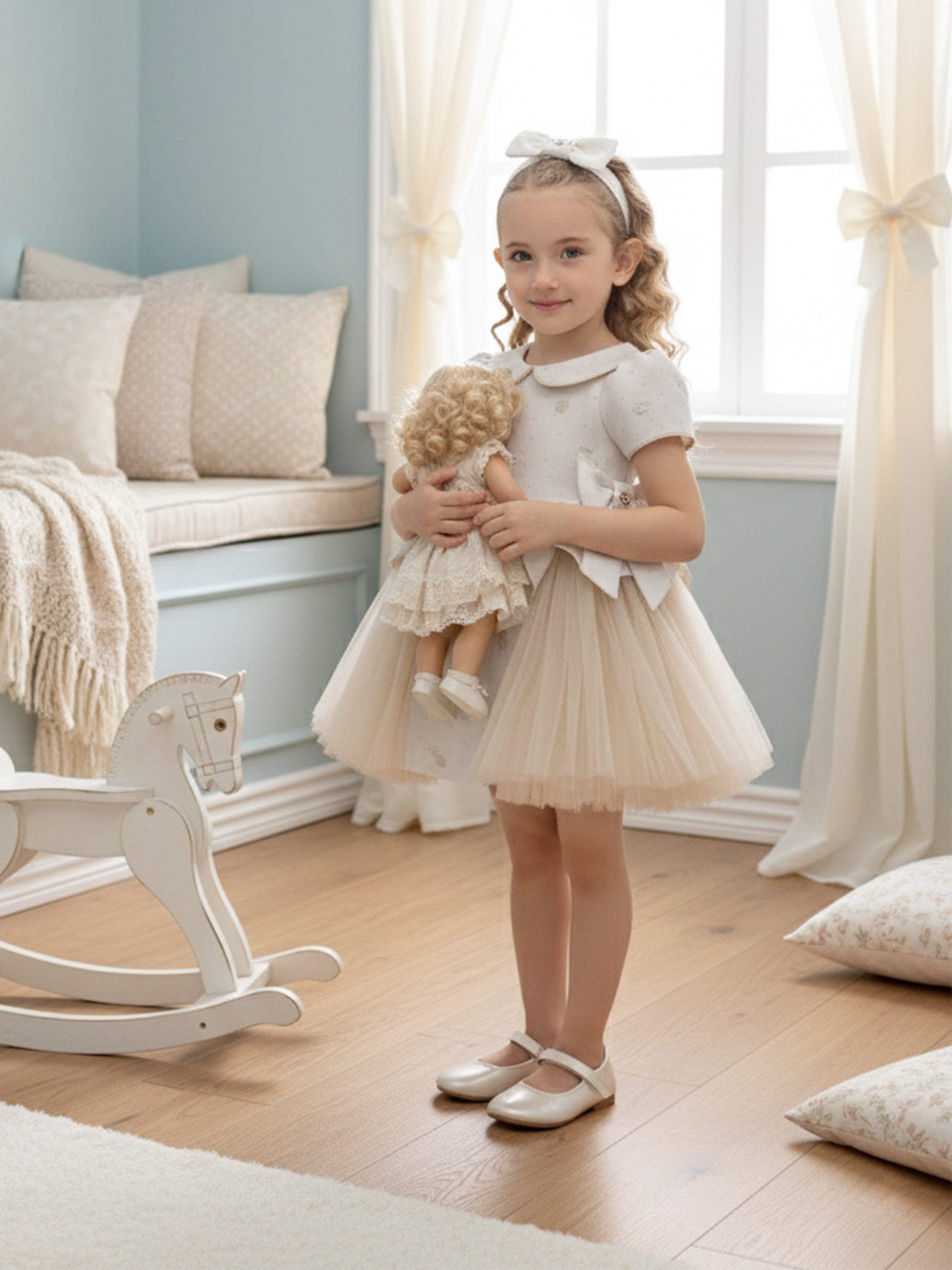 DRESS & Fleur Baby Girls Ivory Floral Occasion Dress with Headband
