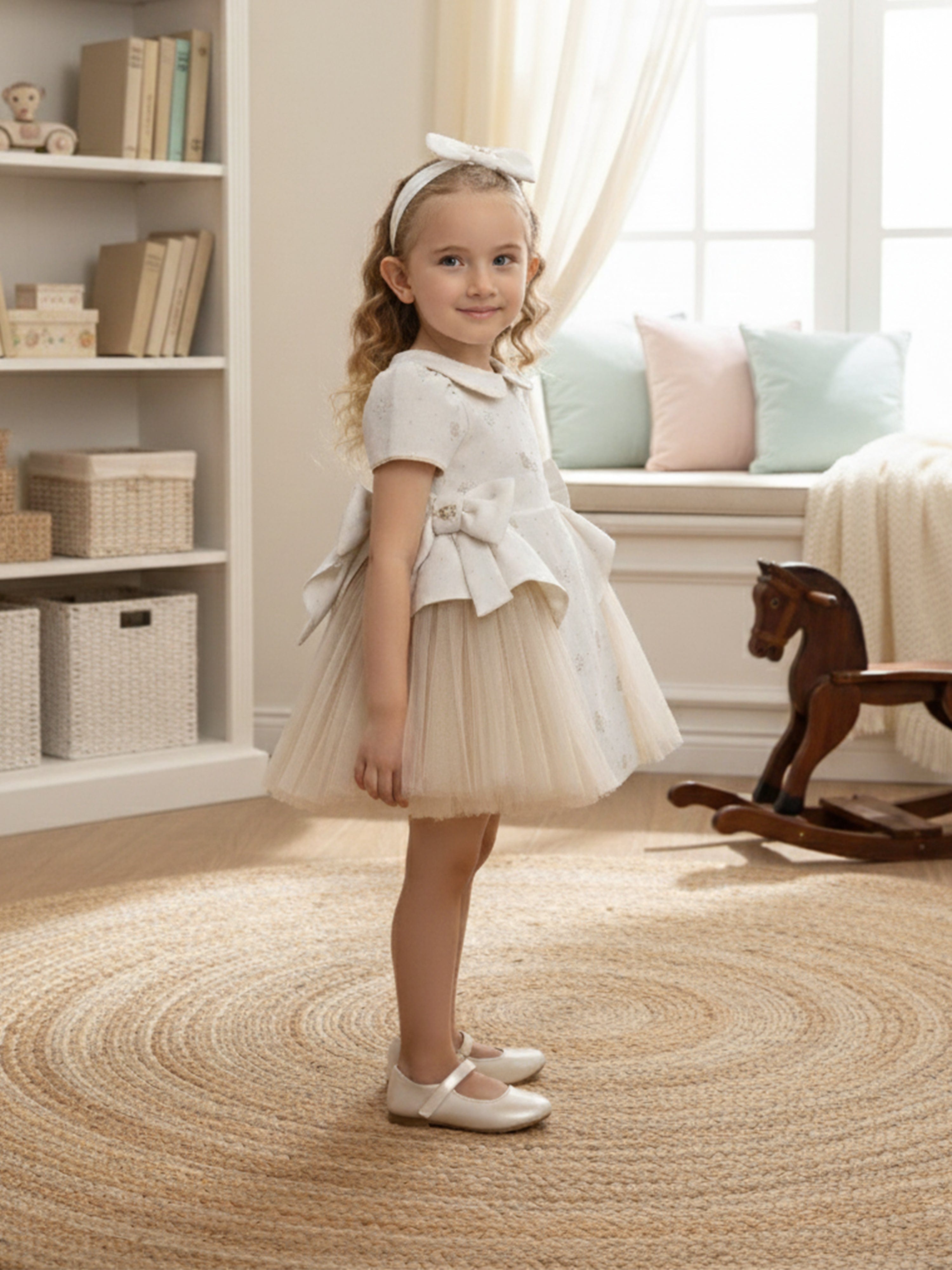 DRESS & Fleur Baby Girls Ivory Floral Occasion Dress with Headband