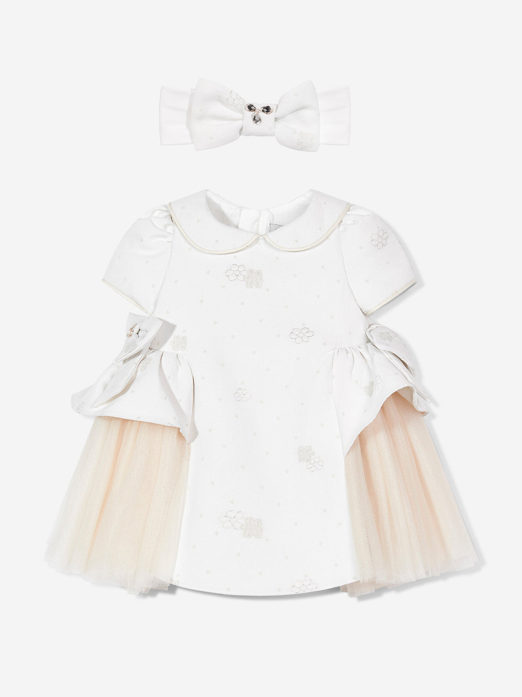 DRESS & Fleur Baby Girls Ivory Floral Occasion Dress with Headband