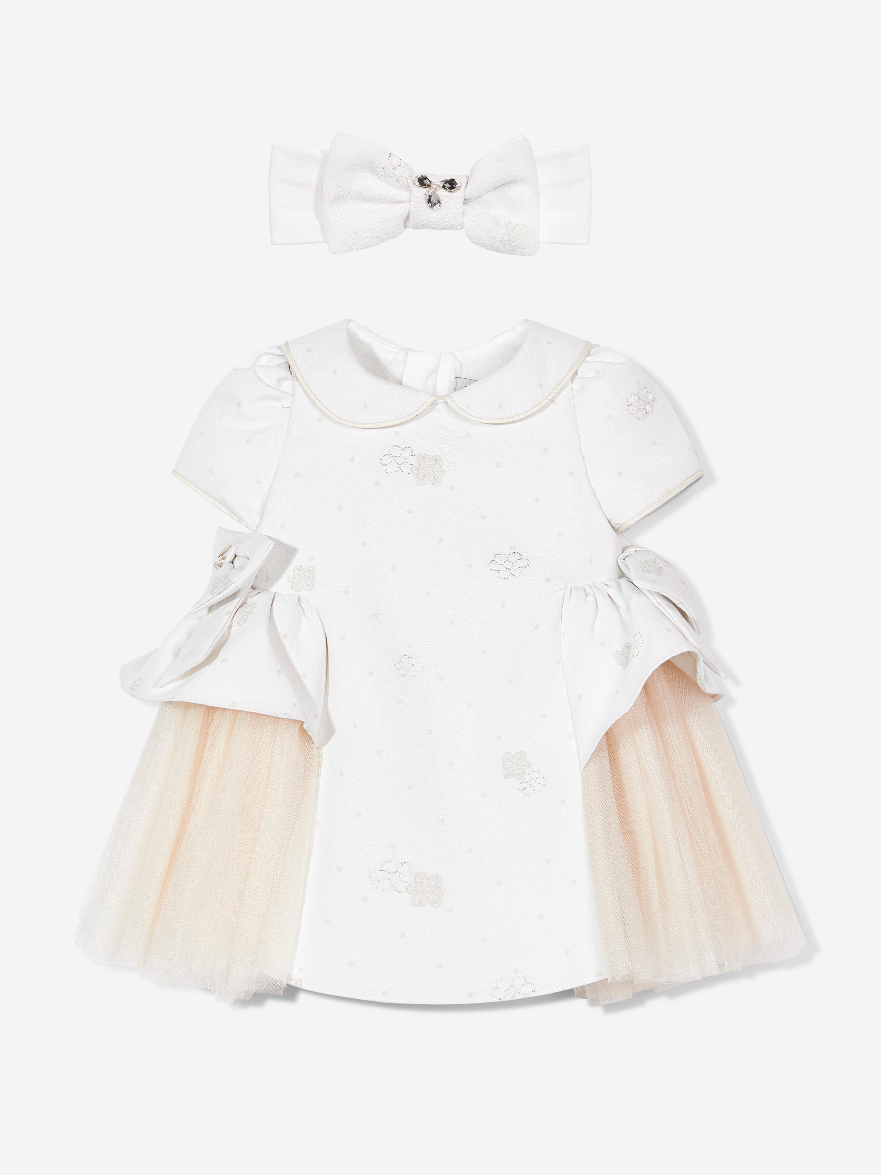 DRESS & Fleur Baby Girls Ivory Floral Occasion Dress with Headband