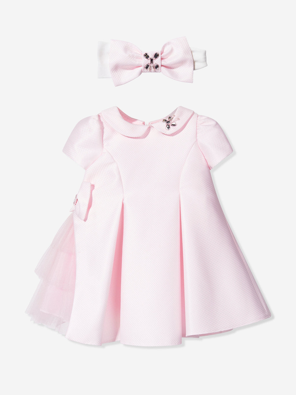DRESS & Fleur Baby Girls Pink Jacquard Occasion Dress with Headband