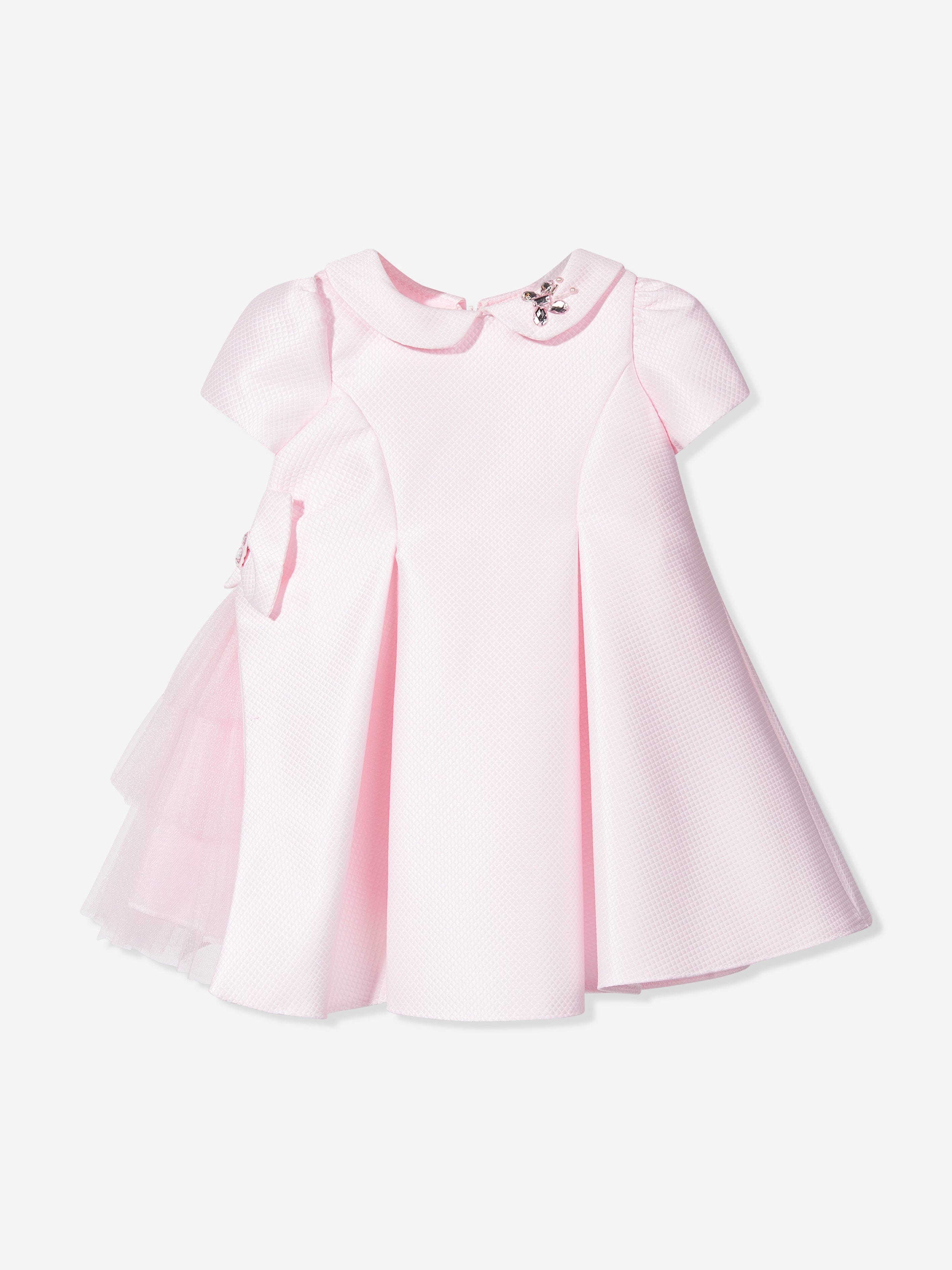 DRESS & Fleur Baby Girls Pink Jacquard Occasion Dress with Headband