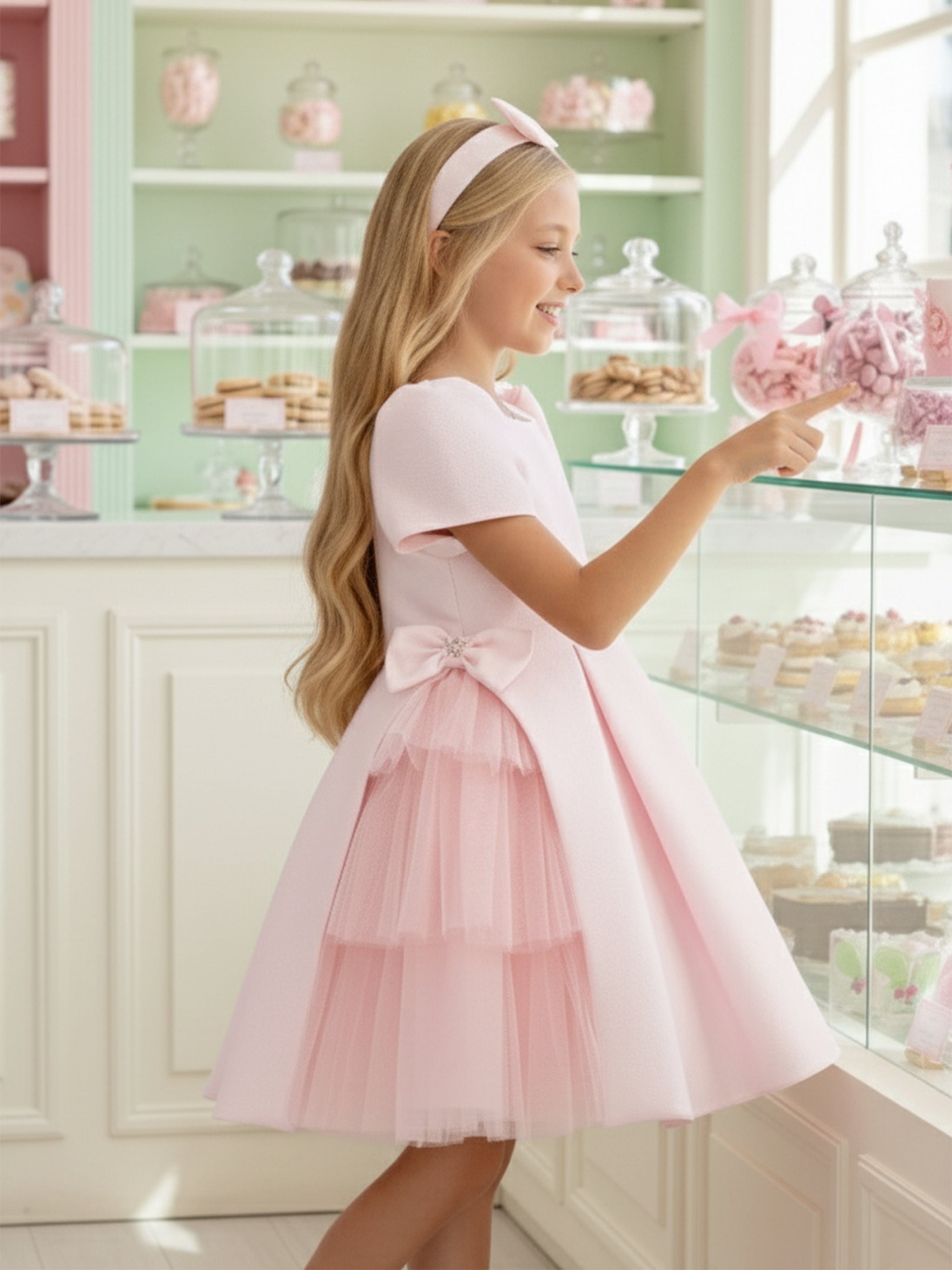 DRESS & Fleur Girls Pink Occasion A-Line Dress and Bow Headband Set