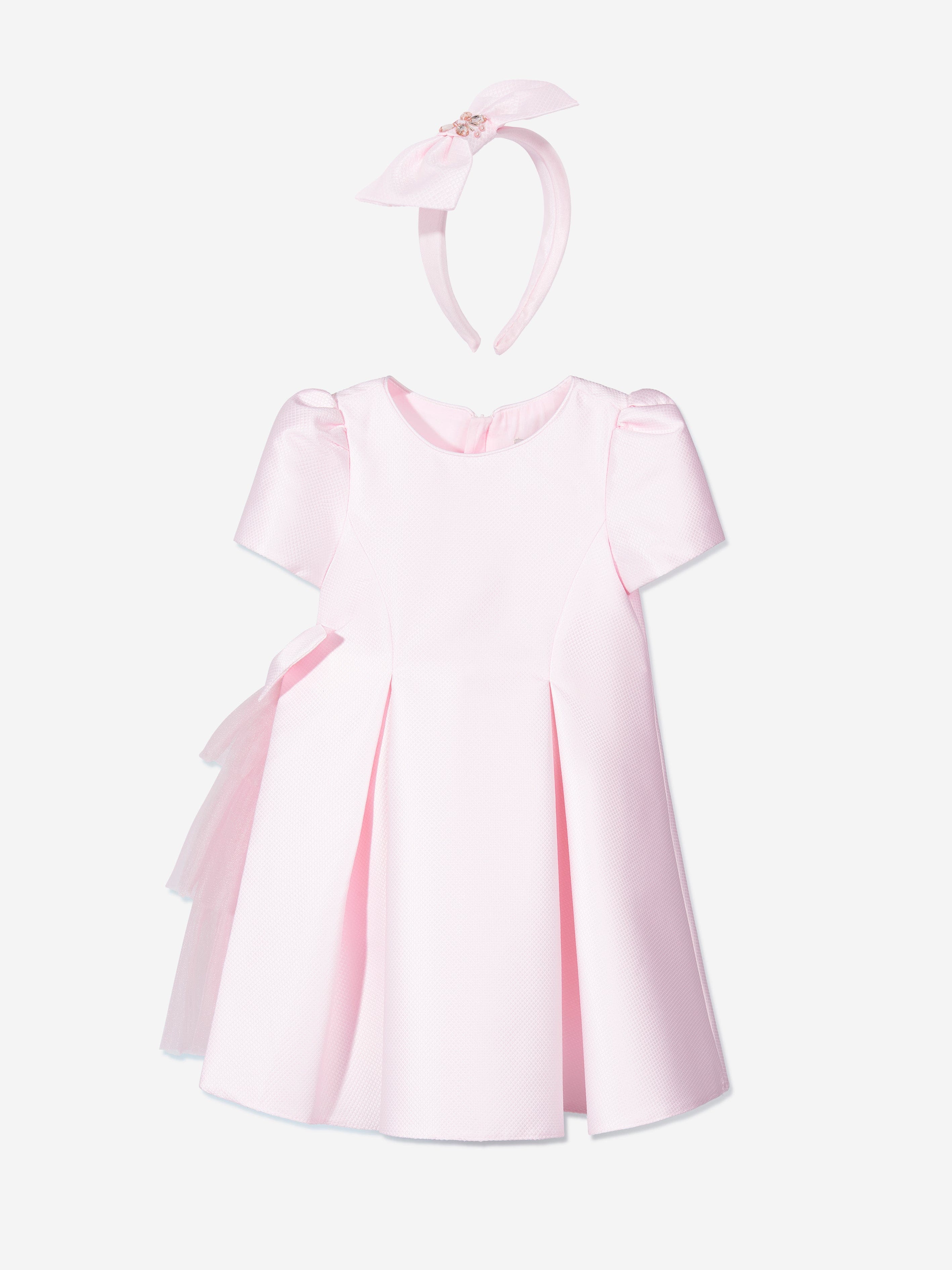 DRESS & Fleur Girls Pink Occasion A-Line Dress and Bow Headband Set