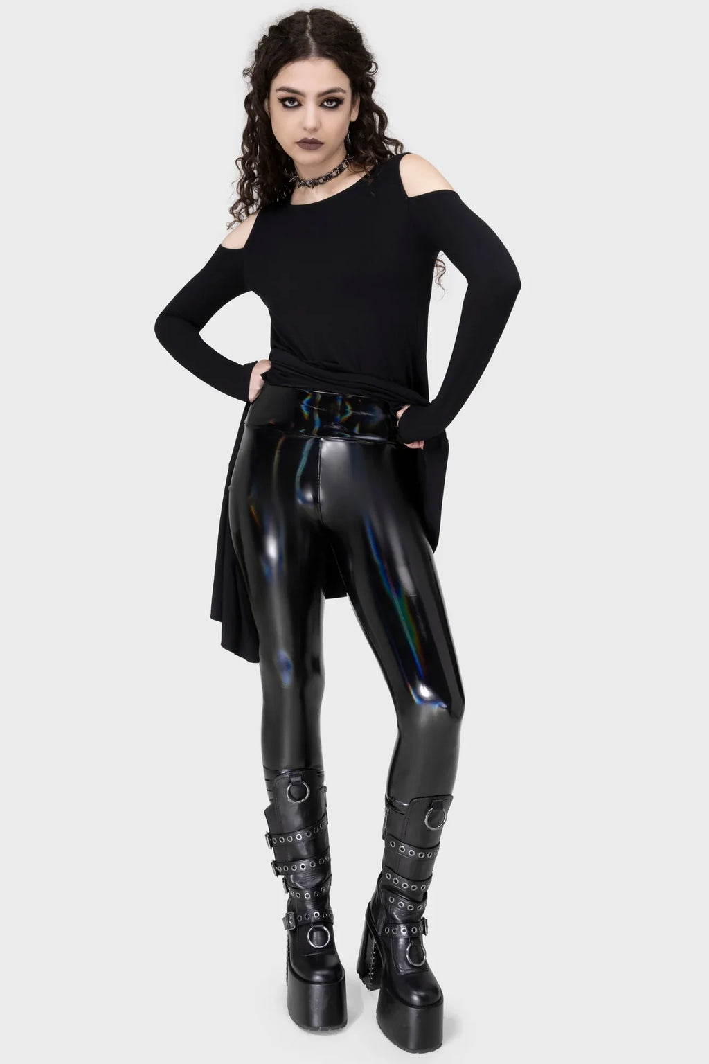 Killstar Darkwaves & Raves Rainbow Hi-Shine PU High-Waisted Leggings