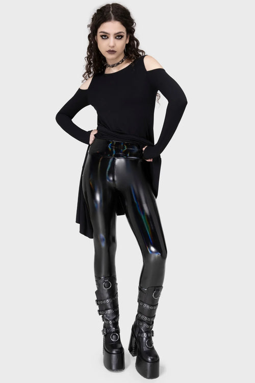 Killstar Darkwaves & Raves Rainbow Hi-Shine PU High-Waisted Leggings