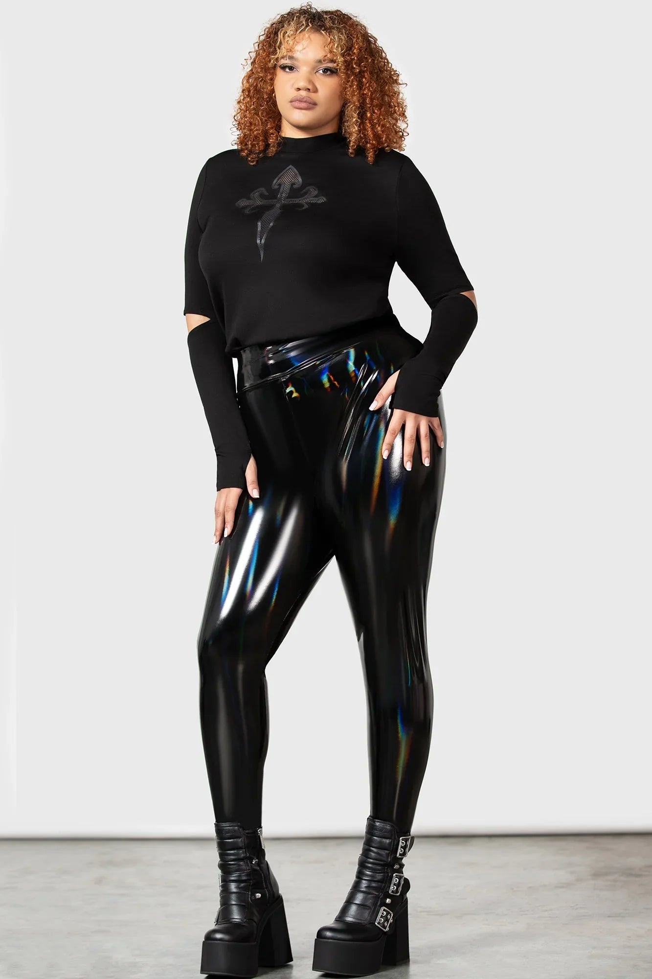 Killstar Darkwaves & Raves Rainbow Hi-Shine PU High-Waisted Leggings