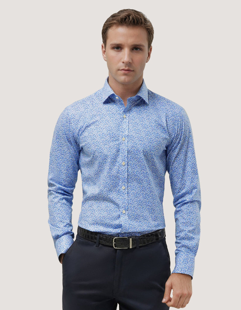 Blue Speckle Print Dress Shirt
