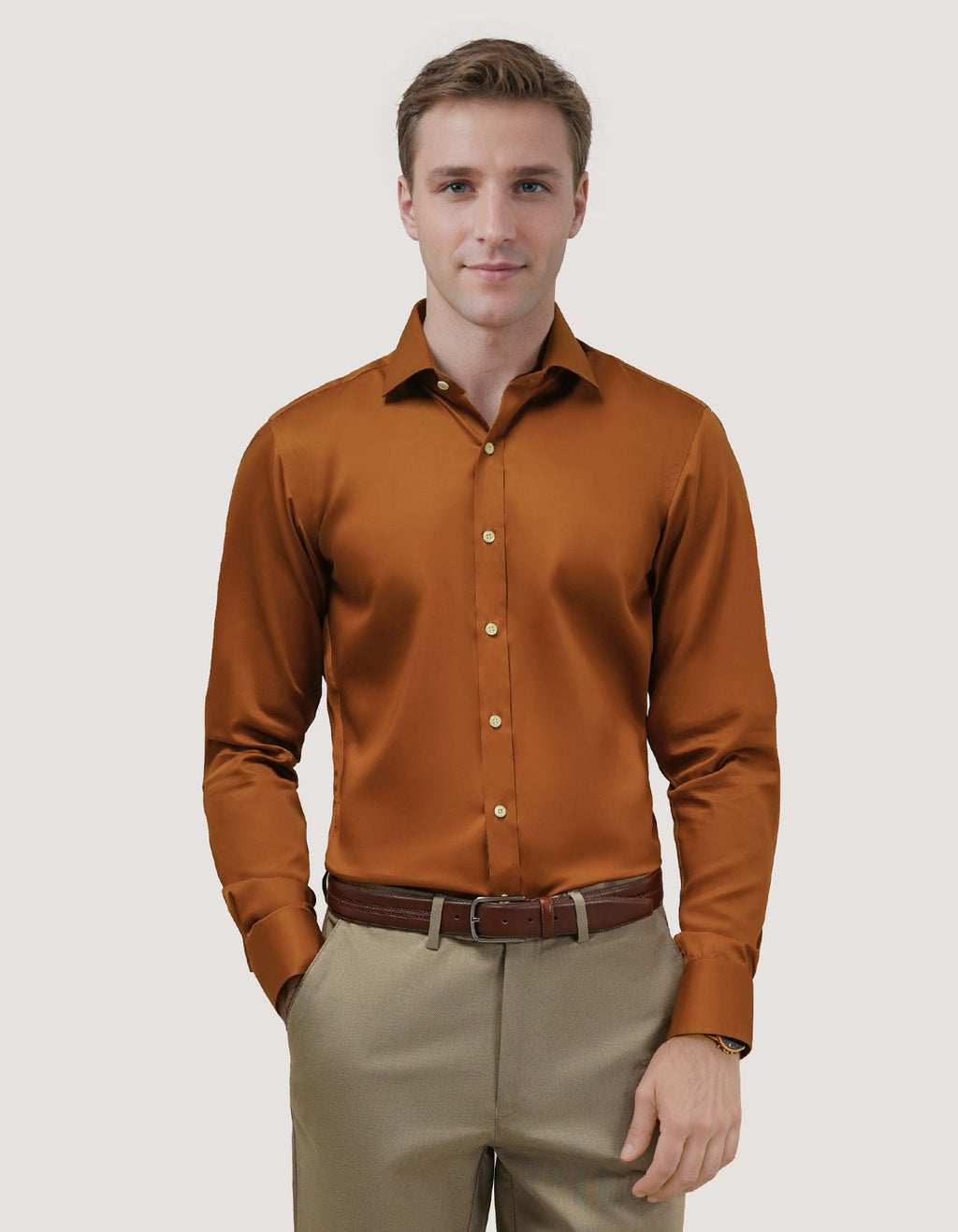 Light Brown Satin Dress Shirt