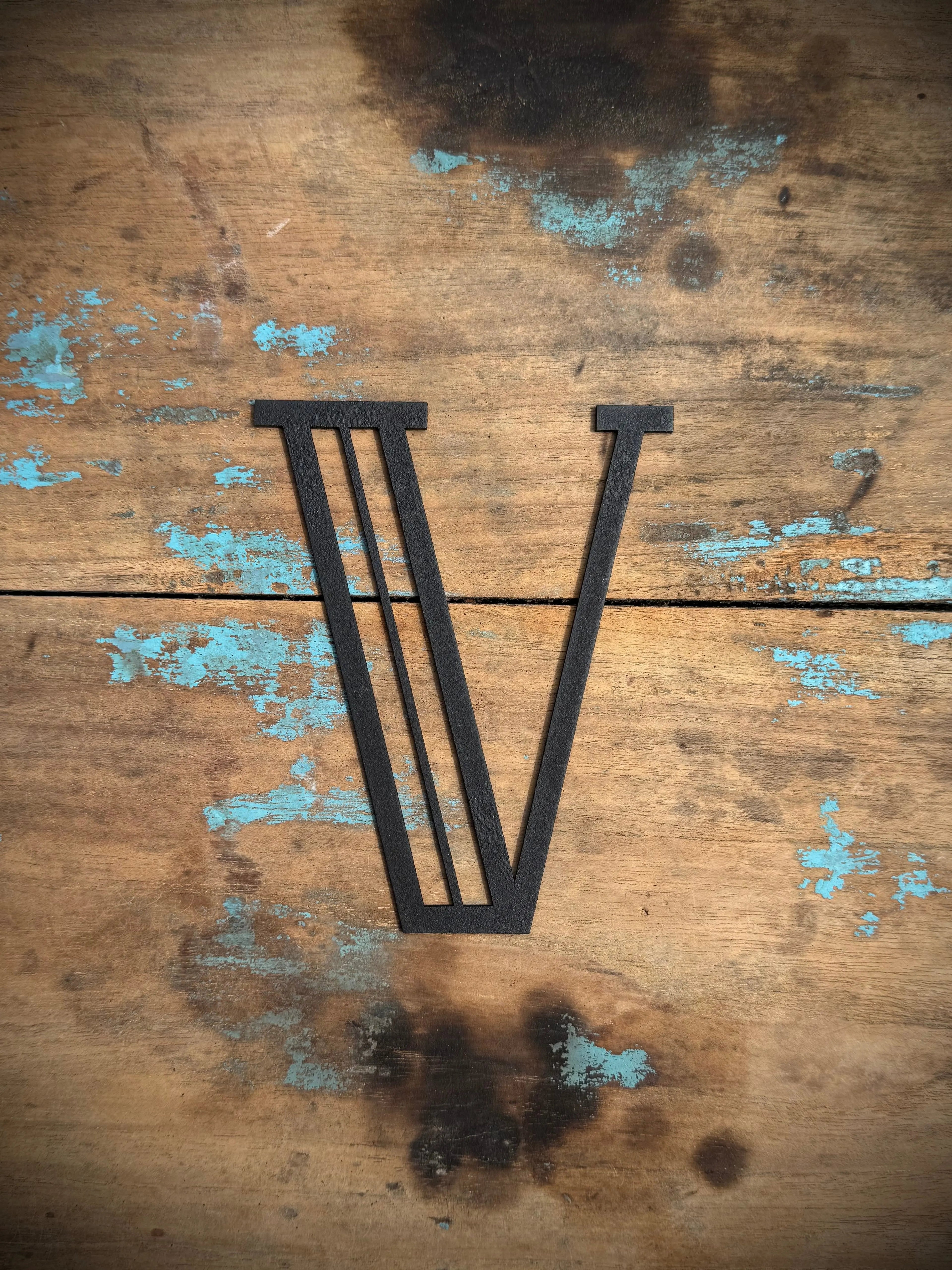Art Deco Metal Letters & Numbers | Distressed Black Steel Wall Decor
