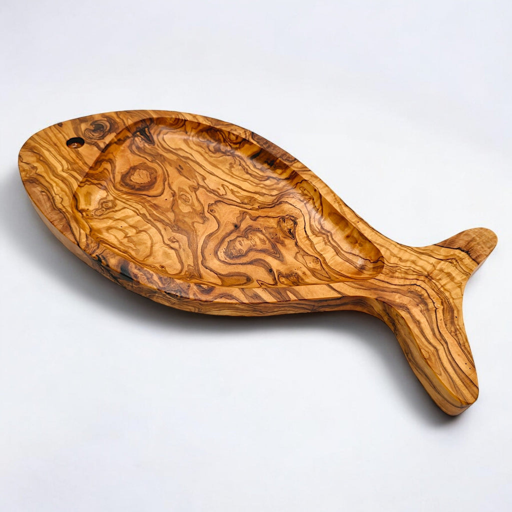 Olive Wood Fish Shaped Serving Board | Large Seafood & Tapas Platter 35-45cm