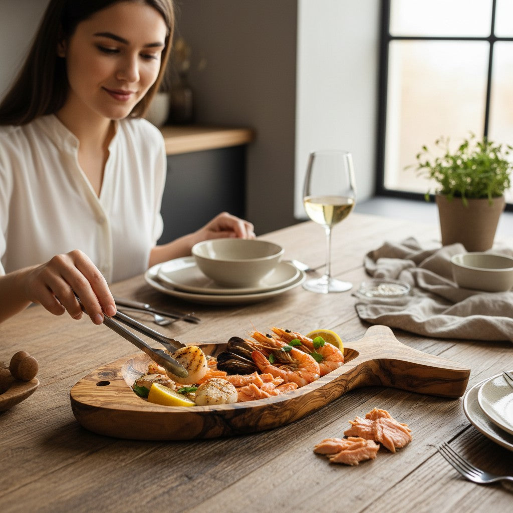 Olive Wood Fish Shaped Serving Board | Large Seafood & Tapas Platter 35-45cm