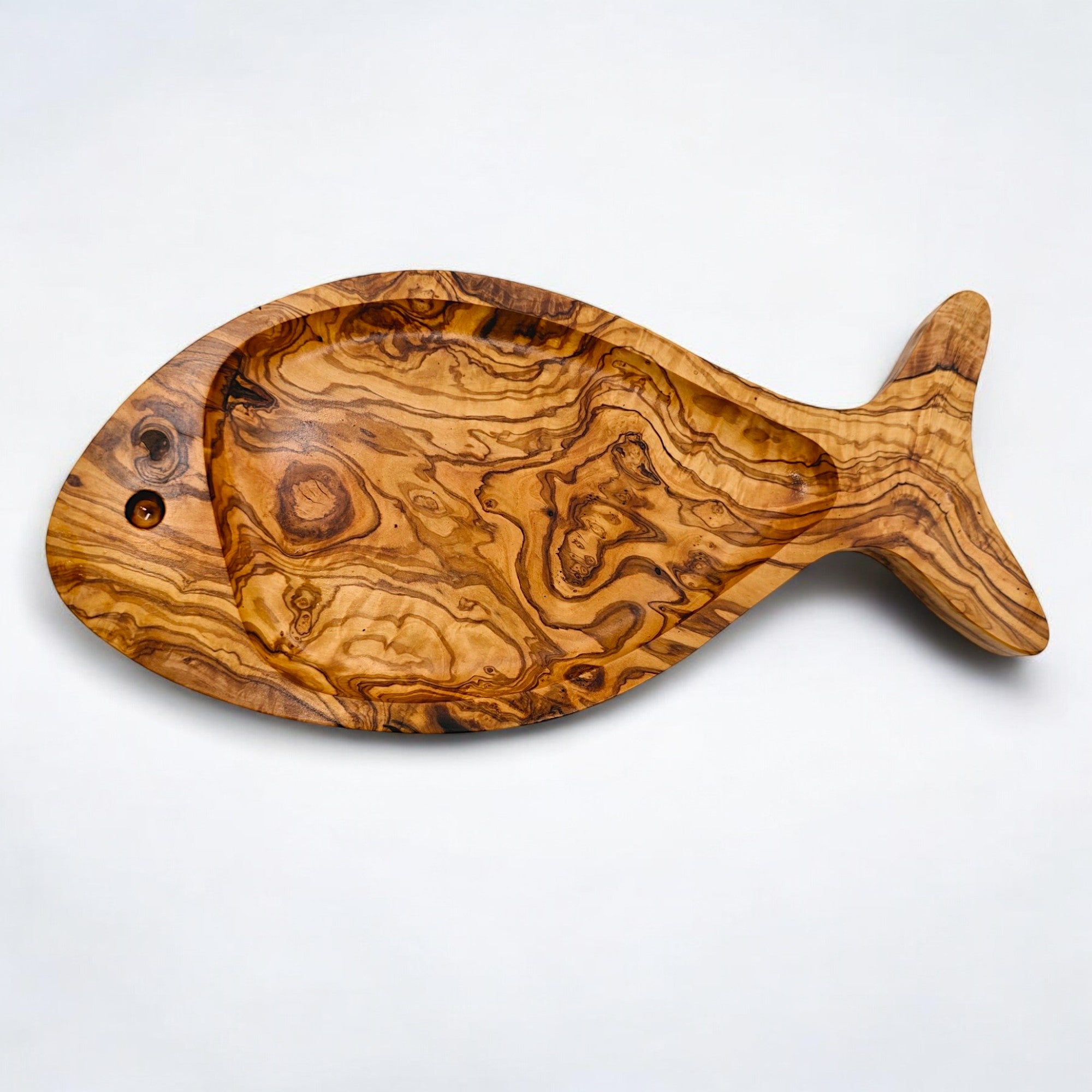 Olive Wood Fish Shaped Serving Board | Large Seafood & Tapas Platter 35-45cm