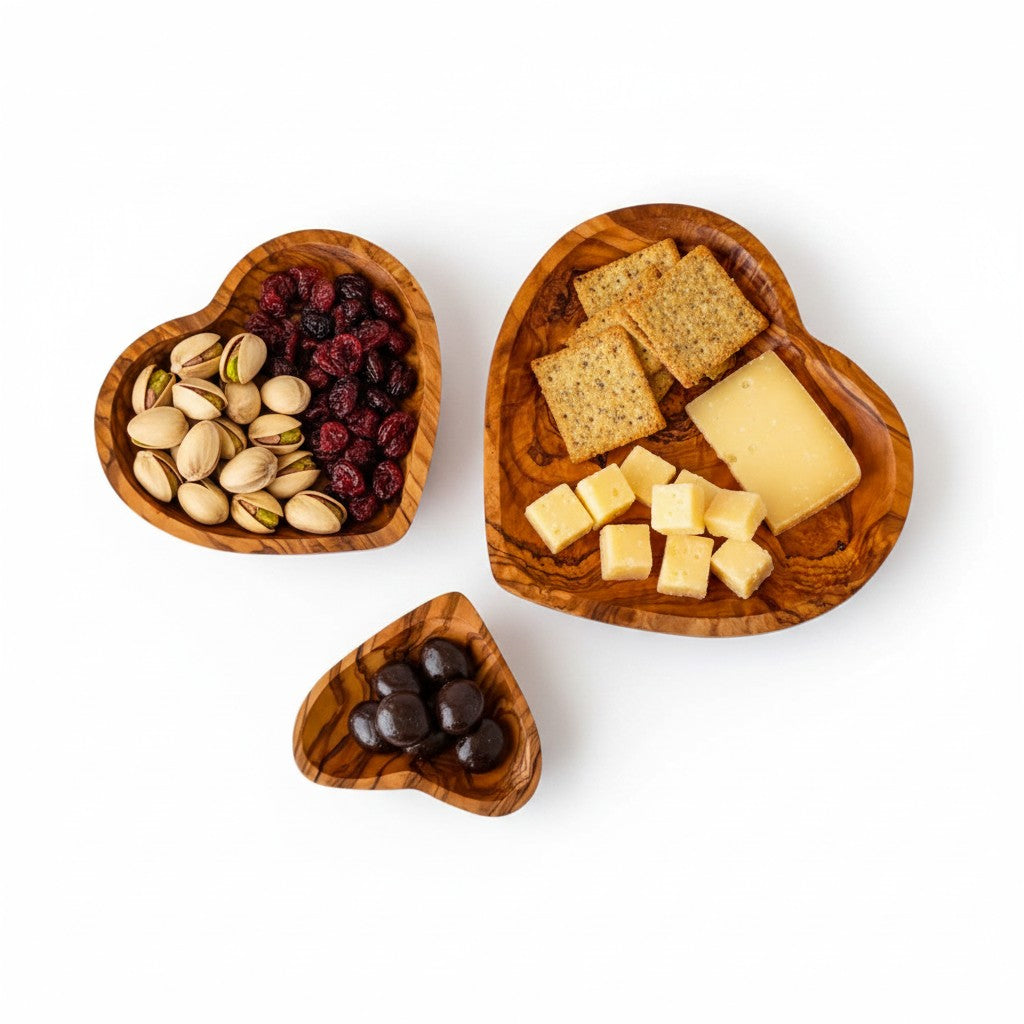 Olive Wood Heart Shaped Wooden Dish | Small | Medium | Large | Set