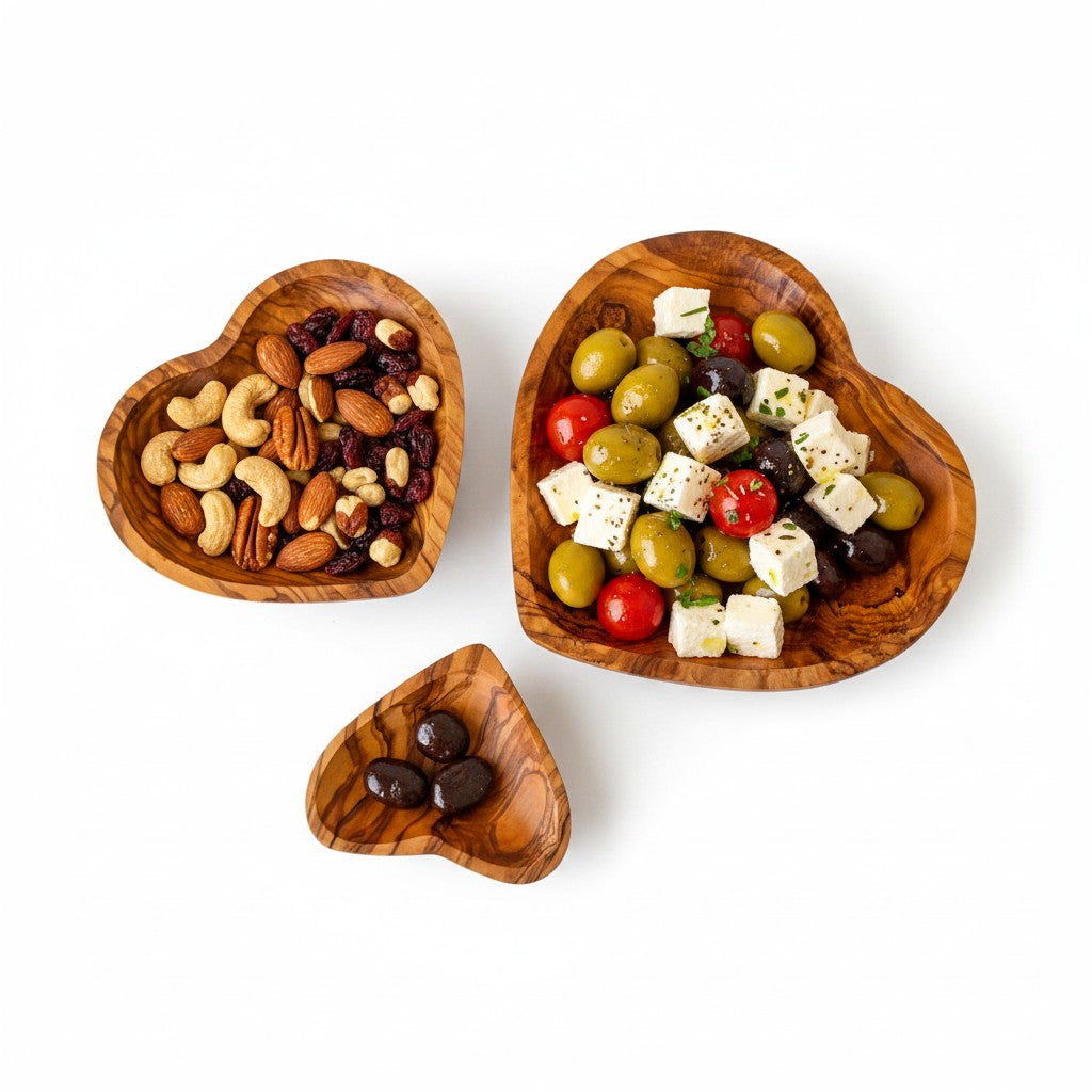 Olive Wood Heart Shaped Wooden Dish | Small | Medium | Large | Set