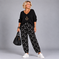 Black White Floral Elastic Waist Trousers