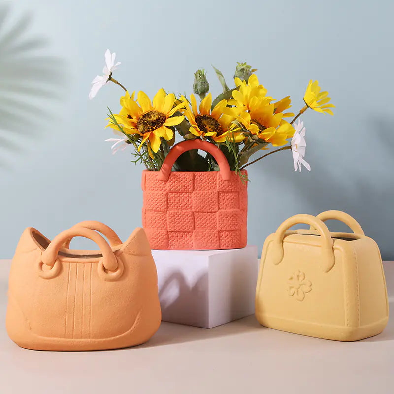 Ceramic Handbag Vase – Modern Morandi Style Tote Flower Pot
