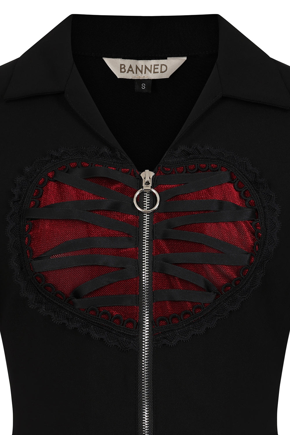 Banned Apparel Elysia Goth Dress – Black A-Line with Red Heart Detail