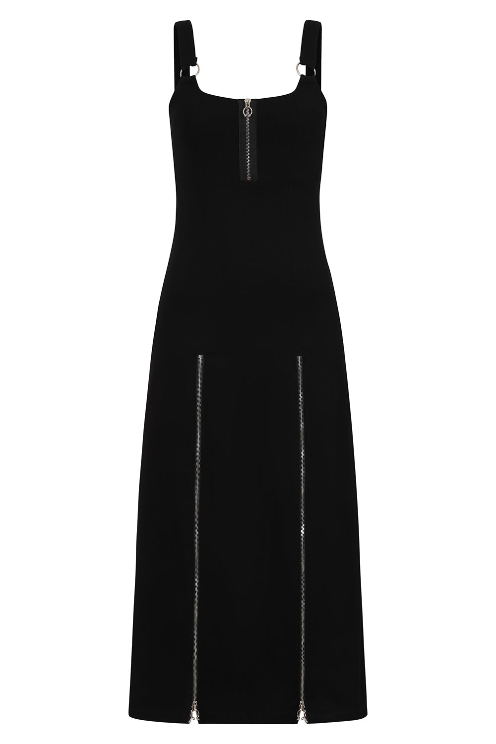 Banned Apparel Malvolia Black Midi Dress – Goth Zip Slit Woven Dress