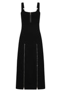 Banned Apparel Malvolia Black Midi Dress – Goth Zip Slit Woven Dress