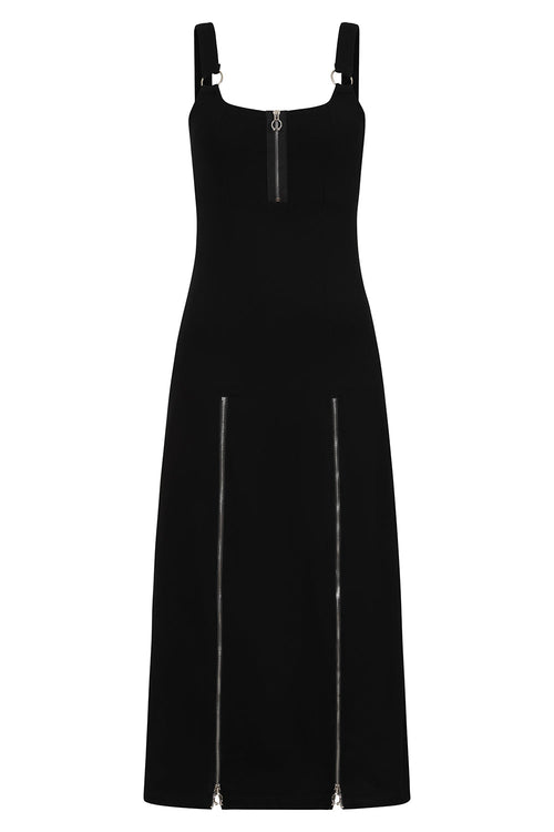 Banned Apparel Malvolia Black Midi Dress – Goth Zip Slit Woven Dress