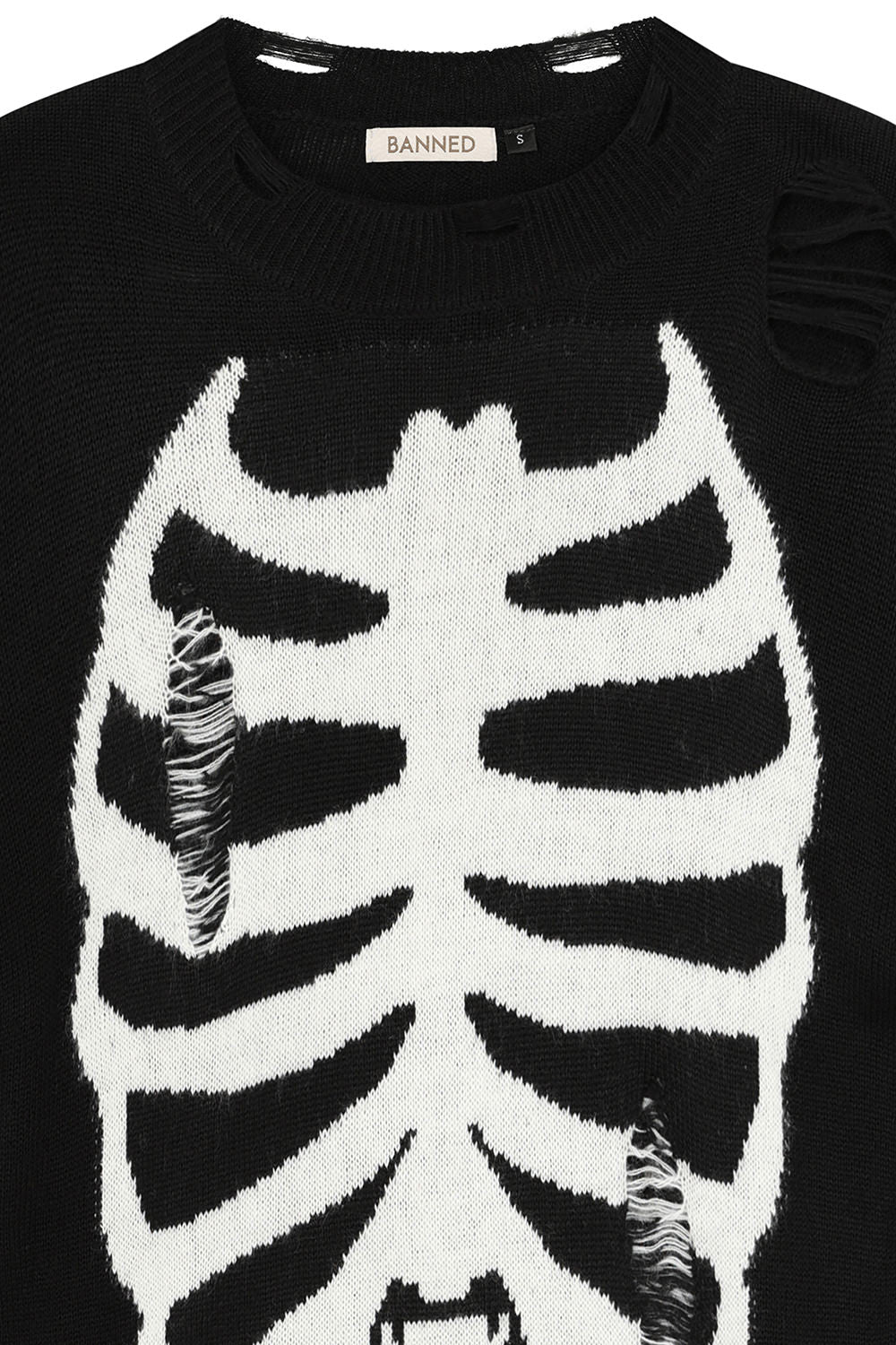 Banned Apparel Melinoe Knit Dress – Black Goth Skeleton Ribcage Print