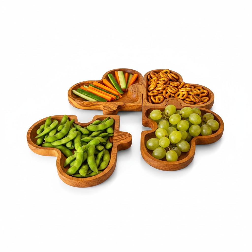 Wooden Puzzle Heart shaped dish , set of 4 dishes, jigsaw shaped pieces, wooden dishes, kitchen, restaurant, gift, handmade, romance, love