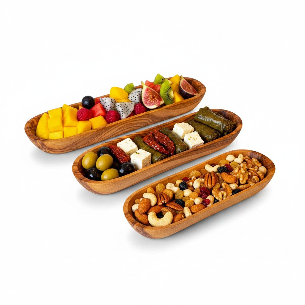 Olive Wood Handcrafted Wooden Bread / Multipurpose Food Display Tray