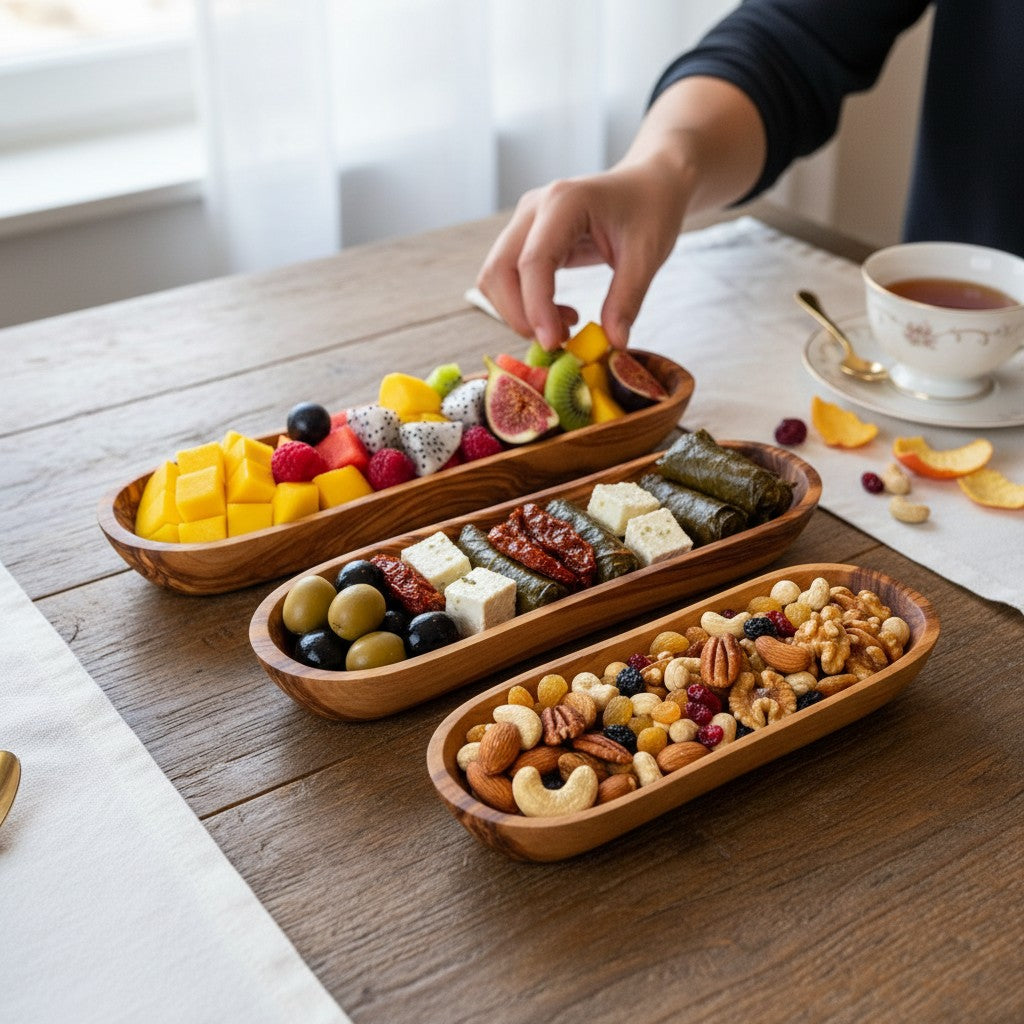 Olive Wood Handcrafted Wooden Bread / Multipurpose Food Display Tray