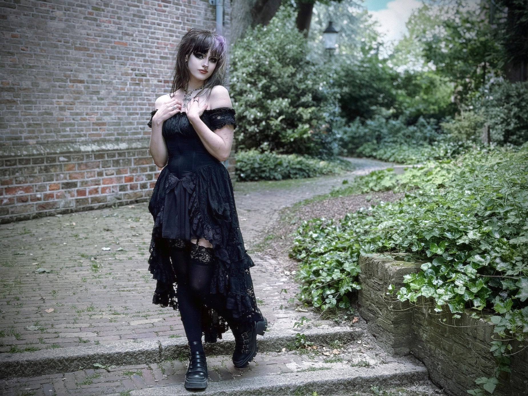 Dark In Love Lilinoe Dress – Off Shoulder Lace Up Gothic Dress