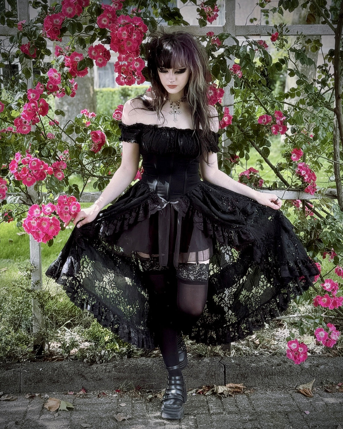Dark In Love Lilinoe Dress – Off Shoulder Lace Up Gothic Dress