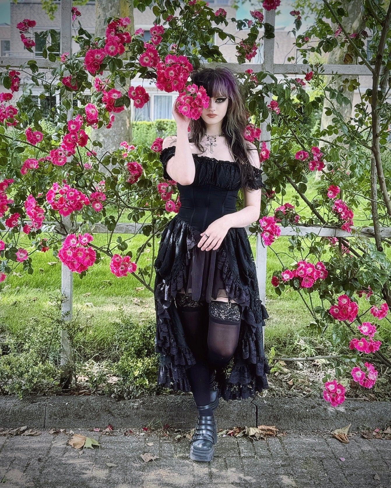 Dark In Love Lilinoe Dress – Off Shoulder Lace Up Gothic Dress