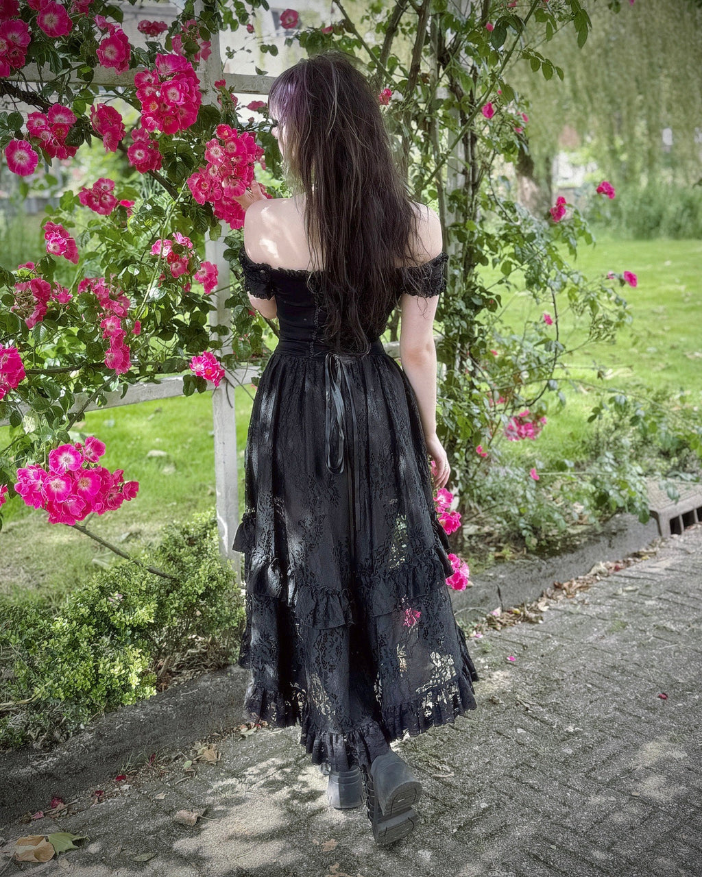 Dark In Love Lilinoe Dress – Off Shoulder Lace Up Gothic Dress