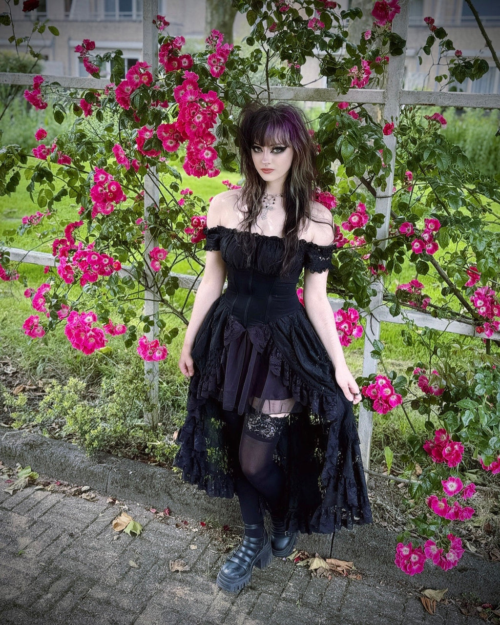 Dark In Love Lilinoe Dress – Off Shoulder Lace Up Gothic Dress