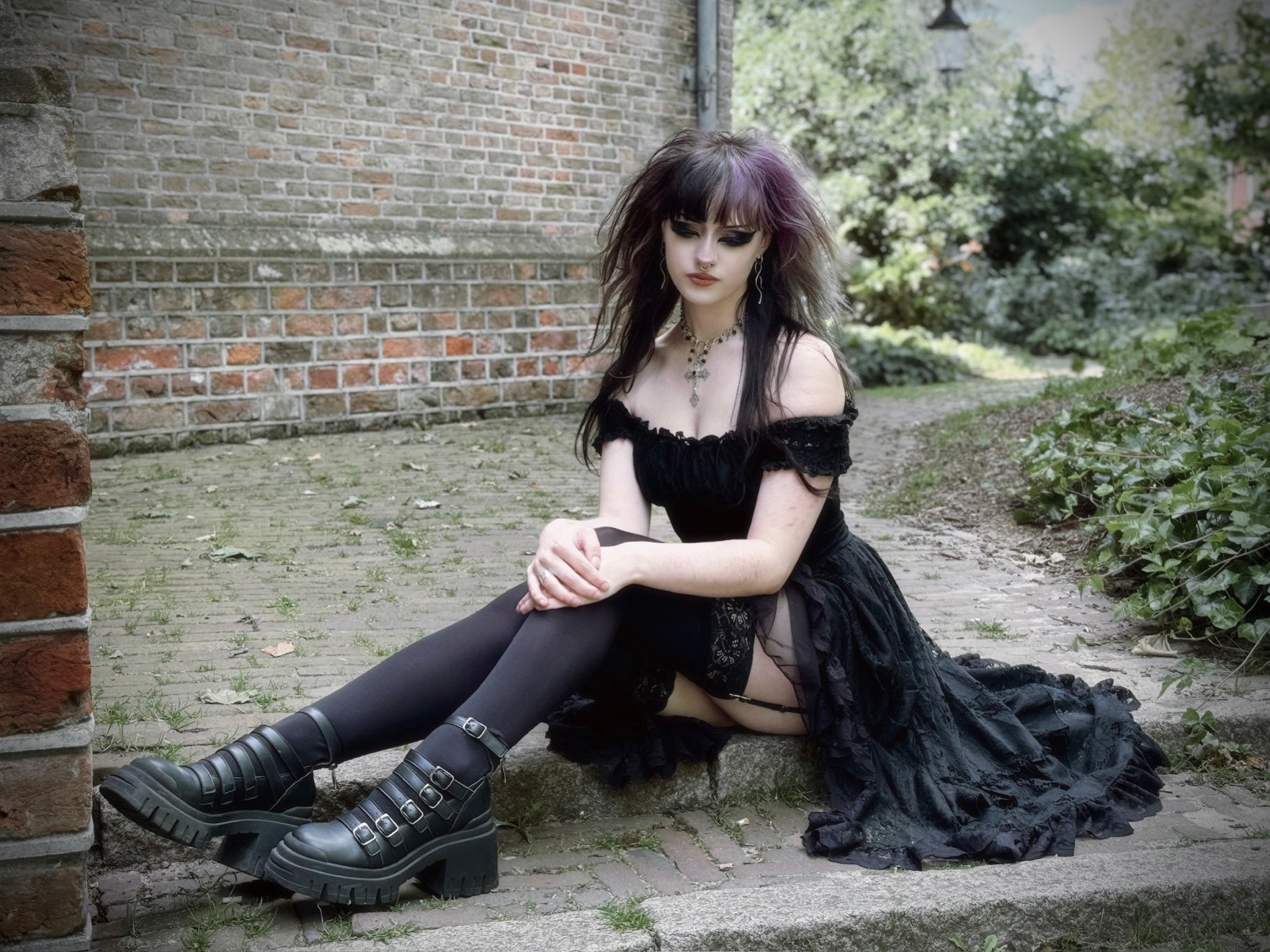 Dark In Love Lilinoe Dress – Off Shoulder Lace Up Gothic Dress