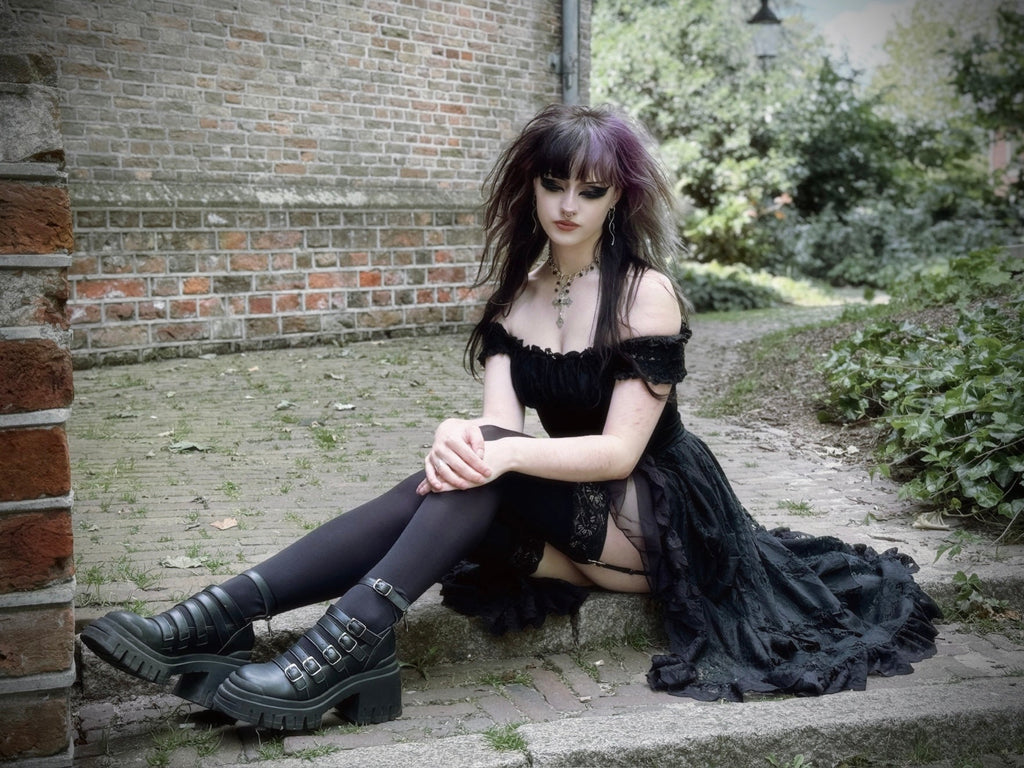 Dark In Love Lilinoe Dress – Off Shoulder Lace Up Gothic Dress