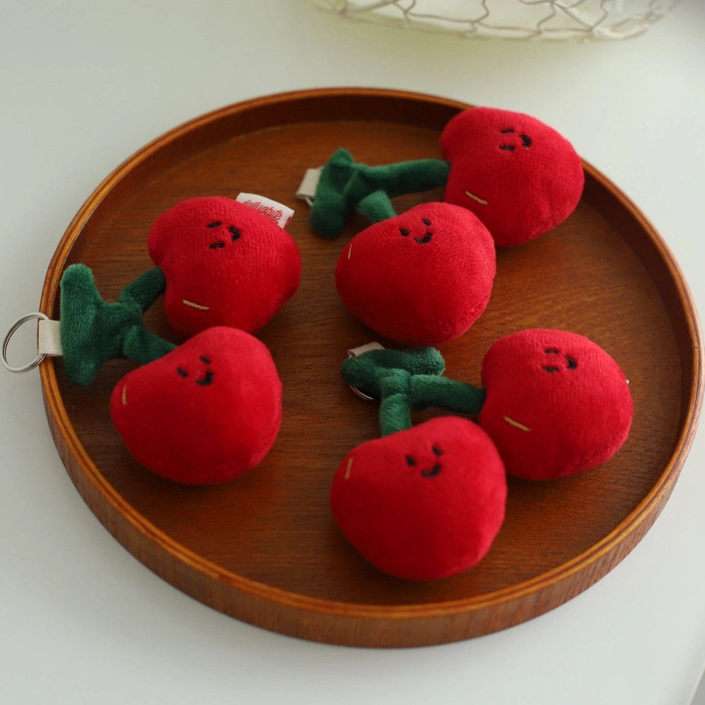 LuLuFun Studio Cherry Bag Charm – Cute Plush Fruit Keychain Accessory