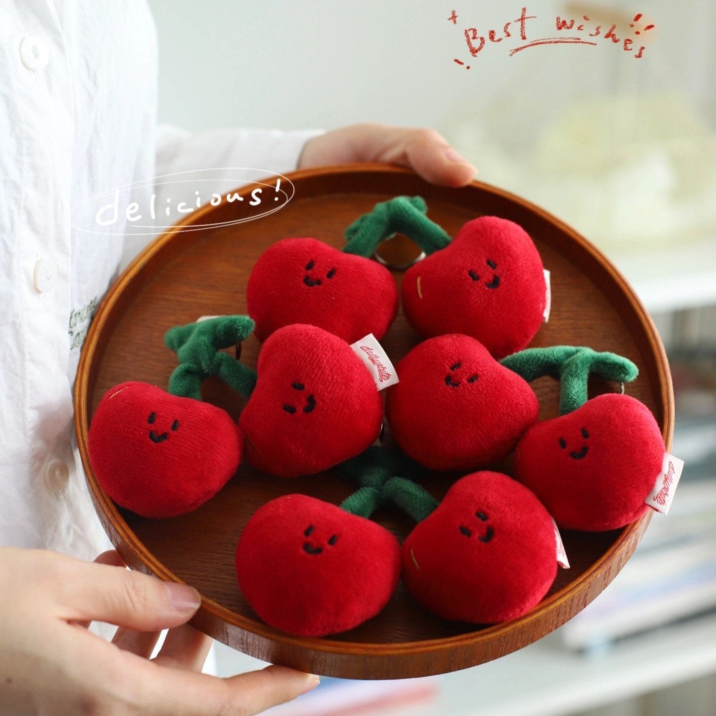 LuLuFun Studio Cherry Bag Charm – Cute Plush Fruit Keychain Accessory