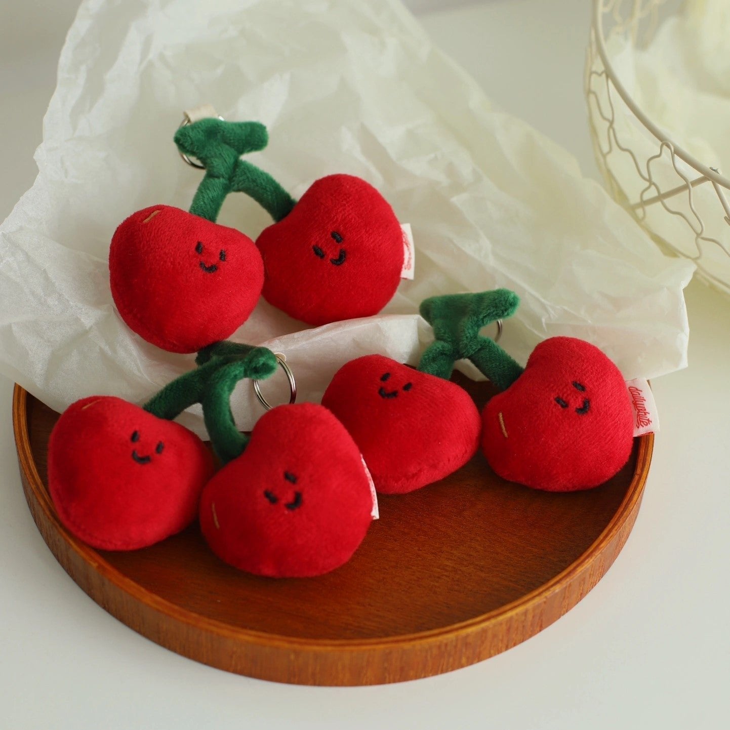 LuLuFun Studio Cherry Bag Charm – Cute Plush Fruit Keychain Accessory