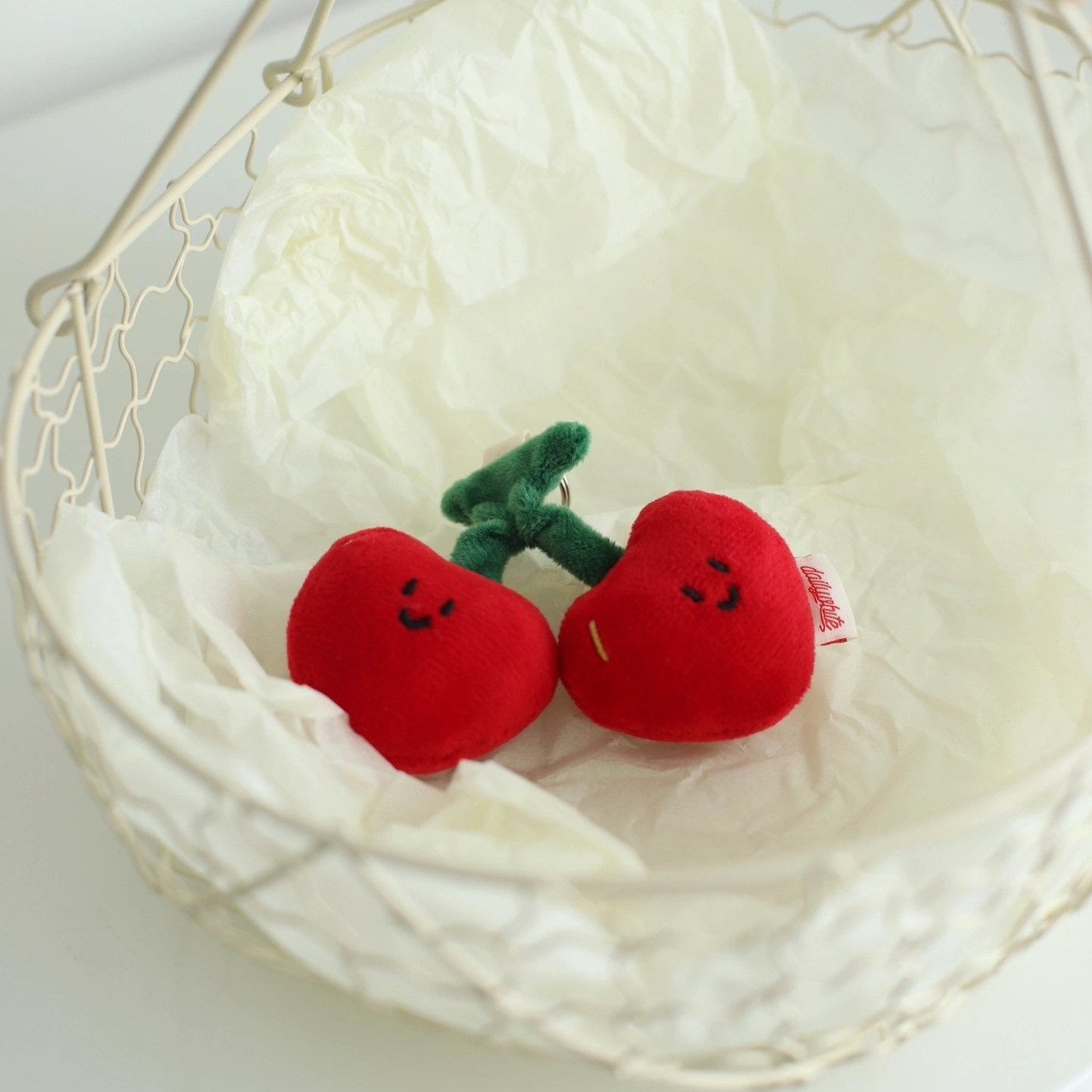 LuLuFun Studio Cherry Bag Charm – Cute Plush Fruit Keychain Accessory