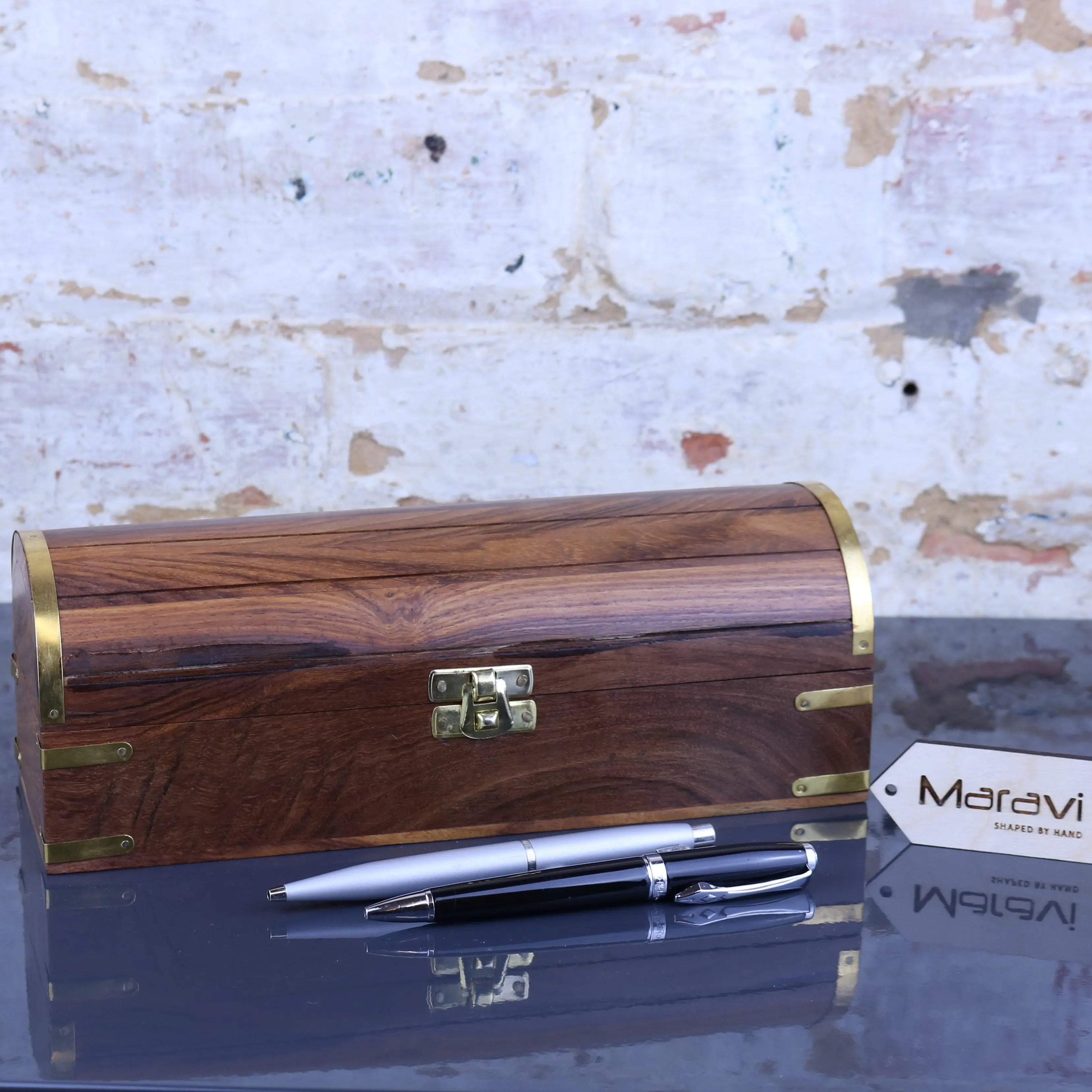 Dala Chest Shape Wooden Pen Box with Secret Compartment