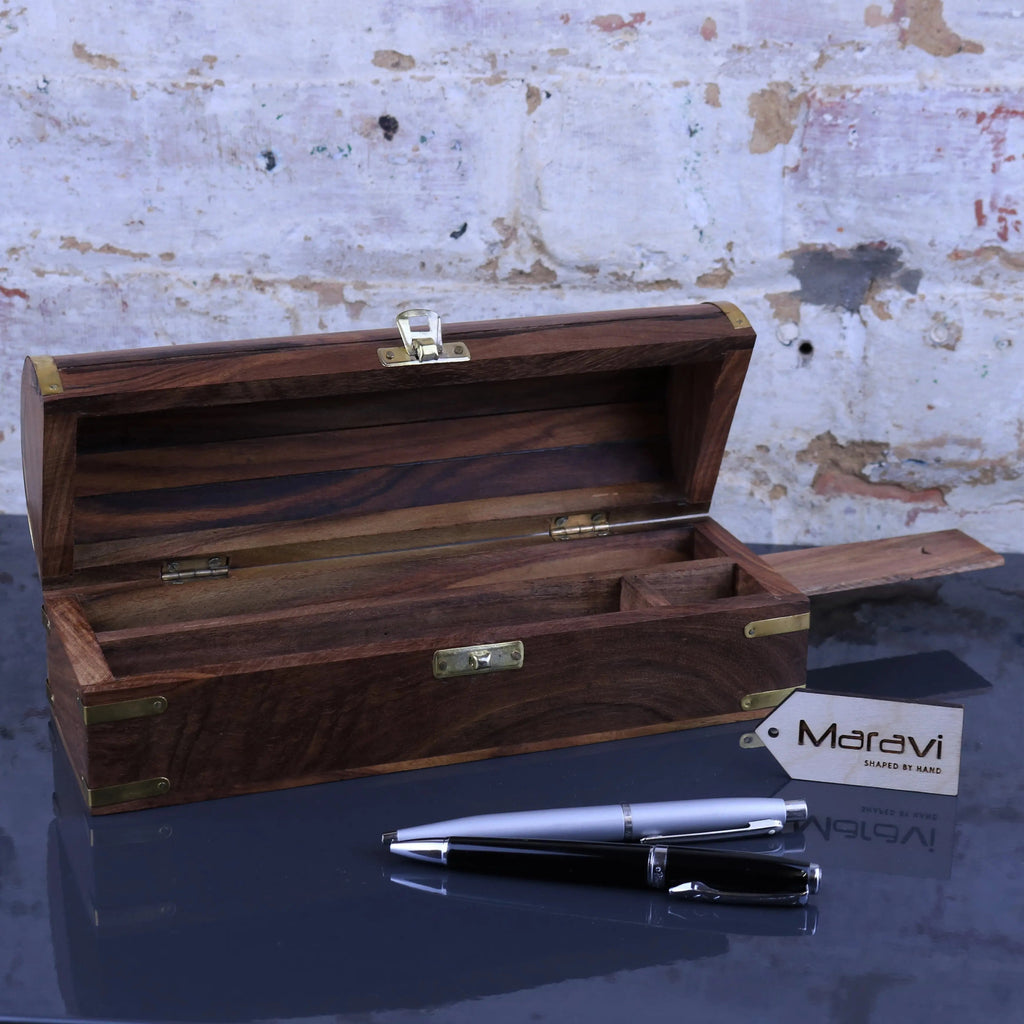 Dala Chest Shape Wooden Pen Box with Secret Compartment