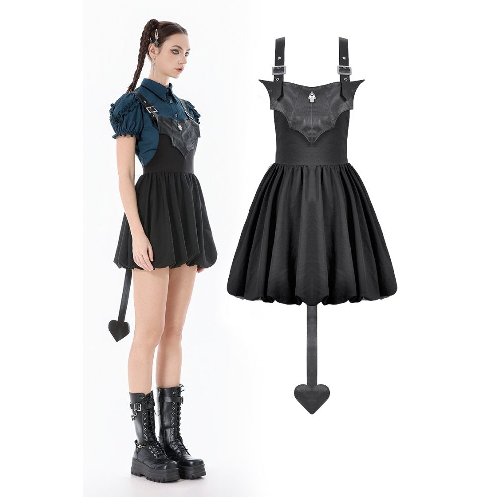 Dark In Love Lilith Bat Harness Gothic Bubble Dress with Faux Leather