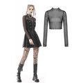 Dark In Love Barbarella Black Mesh Top – Gothic High Neck Long Sleeve