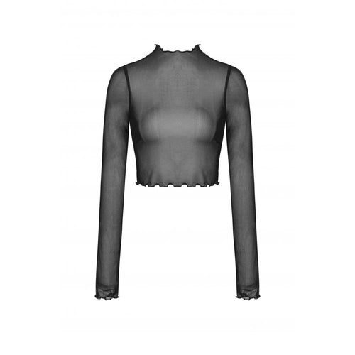 Dark In Love Barbarella Black Mesh Top – Gothic High Neck Long Sleeve