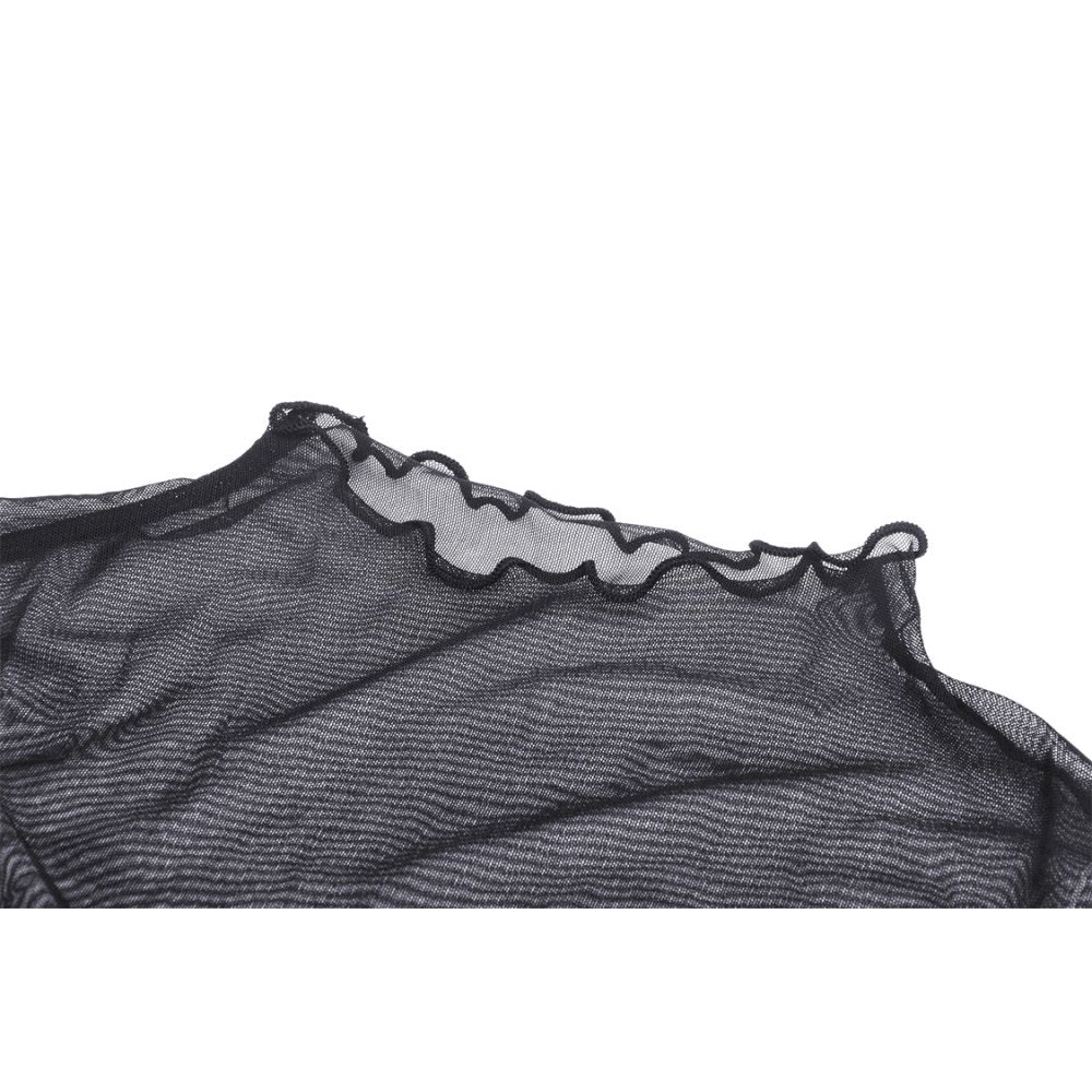 Dark In Love Barbarella Black Mesh Top – Gothic High Neck Long Sleeve